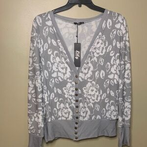 Lily Gray and White Floral Button-Front Cardigan